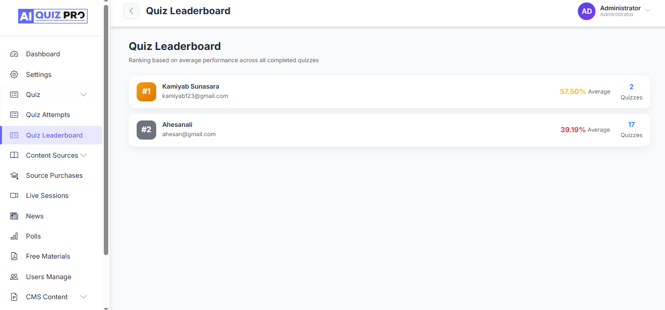 Student Leaderboards & Reports Interface