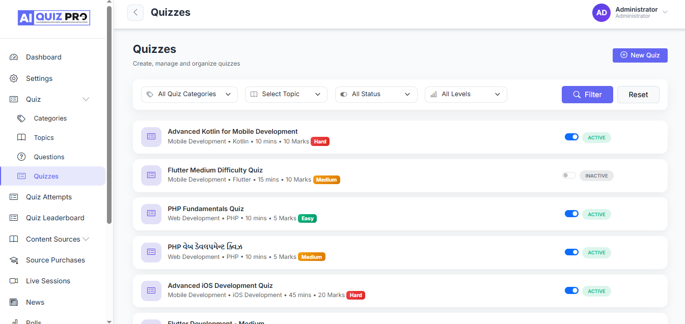 AI & Manual Quiz Management System