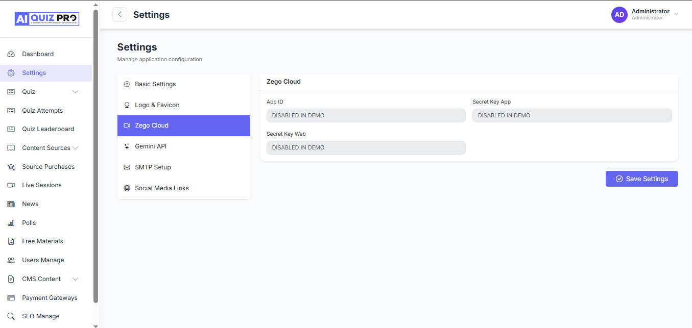 Zego Live Streaming Settings